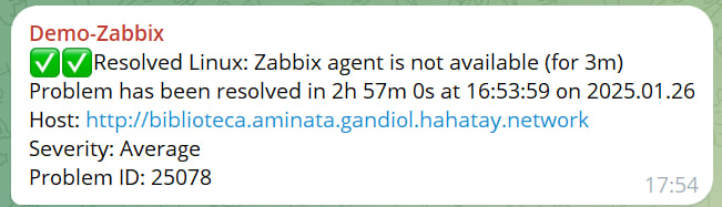 Telegram: Zabbix problem resolved notification